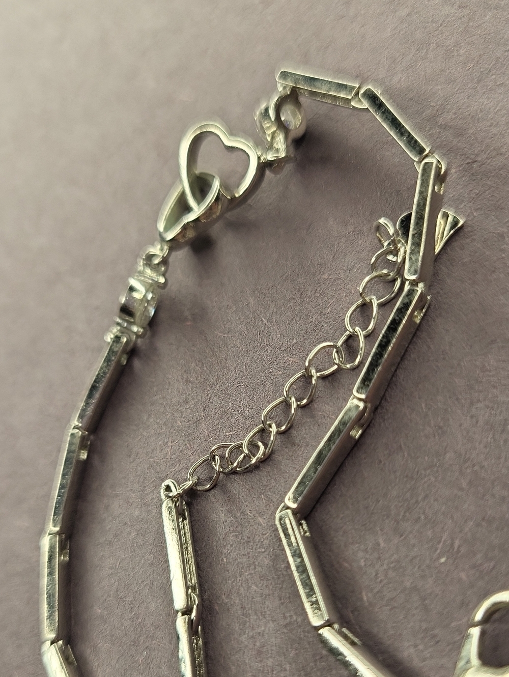 Sterling Silver Bar Link Bracelet with Heart Accent - Silver